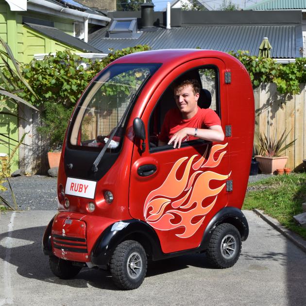 Job seeker Rorie White in his mobility scooter Ruby in Northeast Valley last week.  PHOTO: SHAWN...