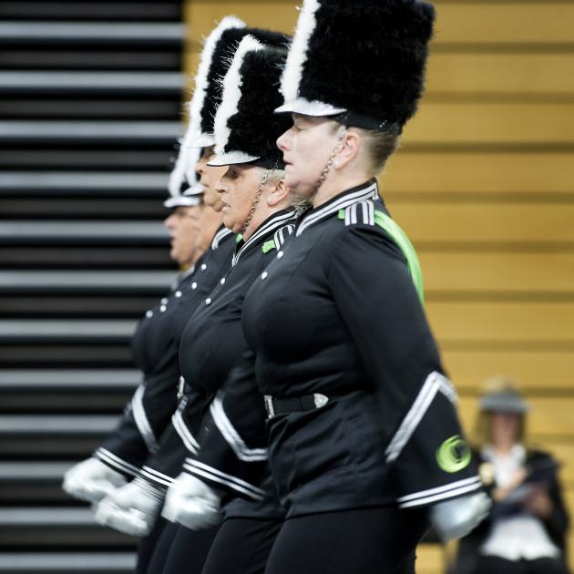 Otago marching team the Onyx Militaires take part in the championship march at the Edgar Centre...