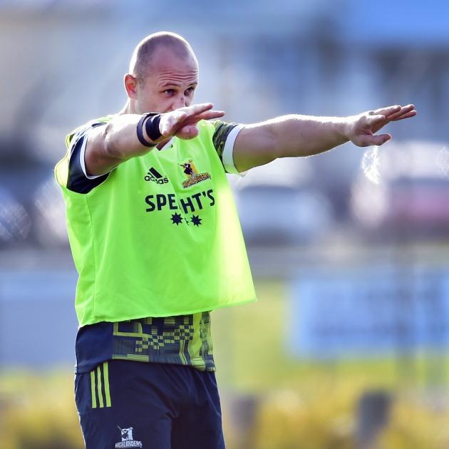 Highlanders No 8 Hugh Renton in action during a training session at Logan Park on Monday. PHOTO:...