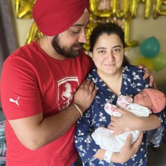 Azyal Kaur was born at 12.03am on New Year's Day - making her the first baby born in Canterbury...