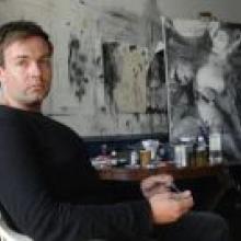 Artist Ben Webb in his Stuart Street studio. Photo by Linda Robertson.