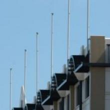 The flagless poles yesterday. Photo by Gerard O'Brien.