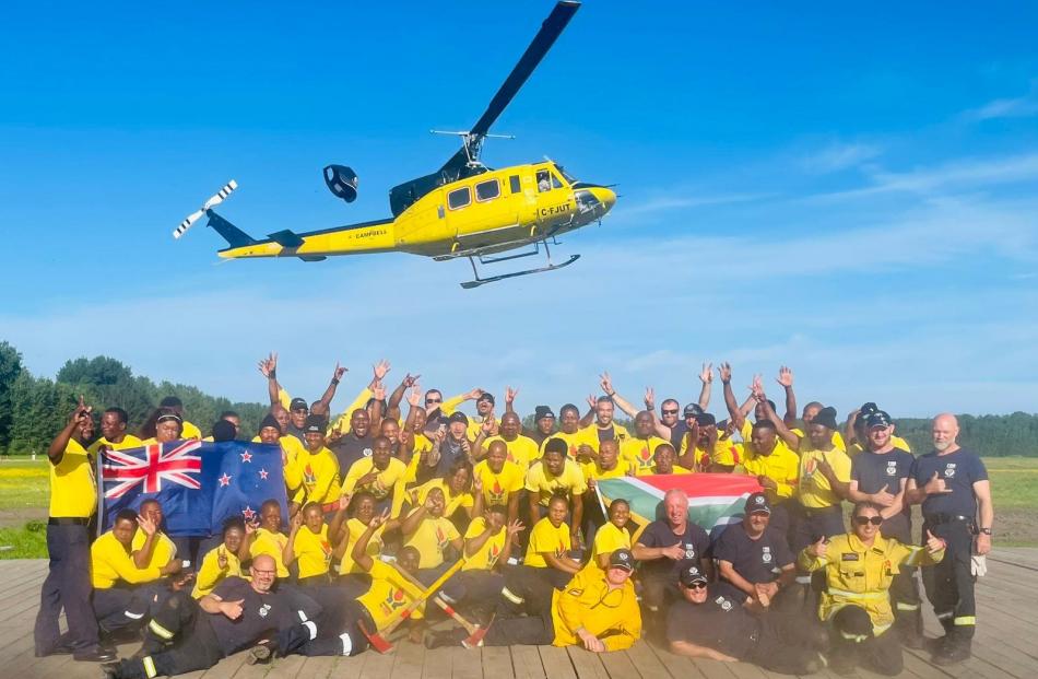 New Zealand and South African firefighters at Grizzly Complex, Canada. Hinds volunteer...