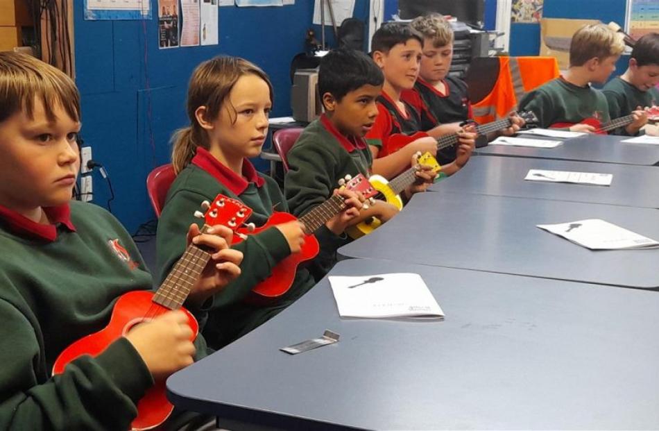 Year 7 and 8 ukulele players in rehearsal mode. Photo: Ashburton Courier