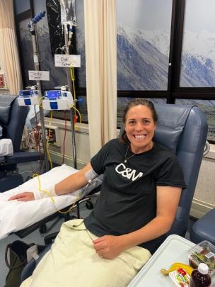 Elise Cassidy during a chemo session. Photo: Kathmandu Coast to Coast