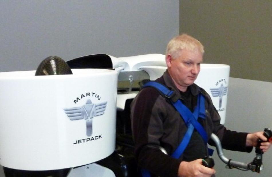 Glenn Martin testing his jetpack in Christchurch in 2011. Photo: NEIL SANDS/AFP via Getty Images