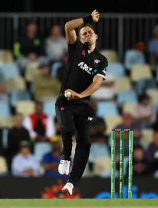 Trent Boult took the scalp of Finch (5) - for the fifth time in ODI cricket - plum LBW, before...