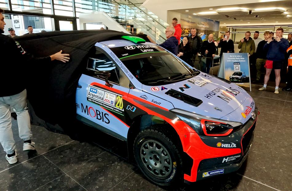 Hayden Paddon with his 2016 world championship winning rally car at Gary Cockram Hyundai on...