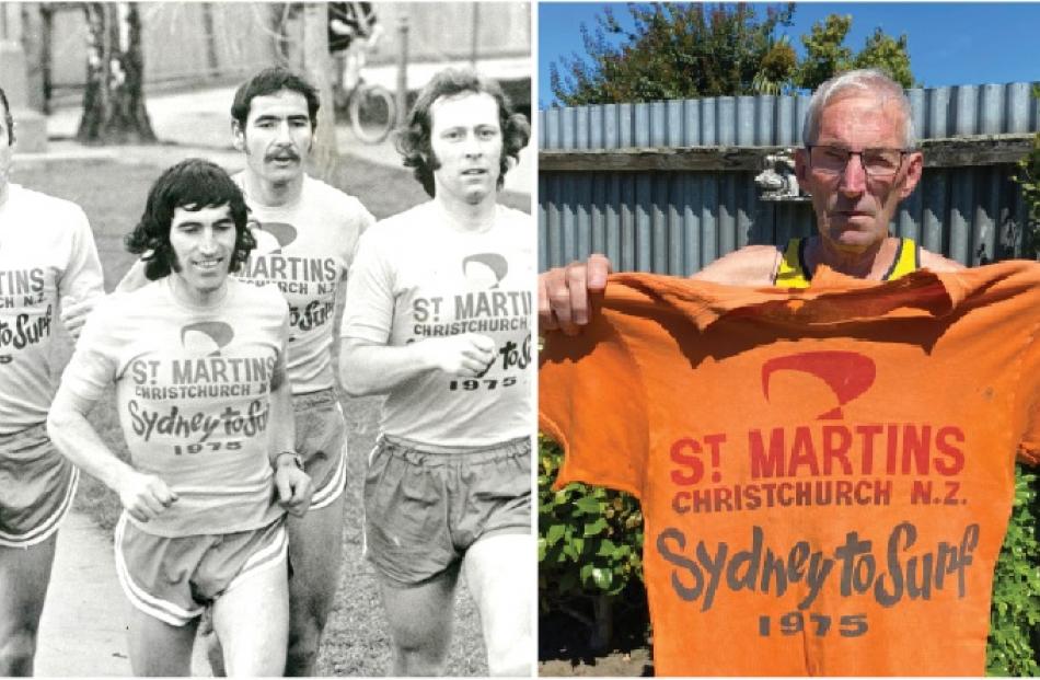 John Mulvaney (front) running the Sydney to Surf in 1975. He’s still got the t-shirt. Photo:...