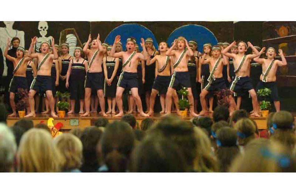 East Taieri School’s kapa haka group performs a waiata during the Taieri hui ako at Silverstream...