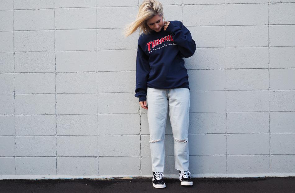 Girl wearing outlet thrasher hoodie