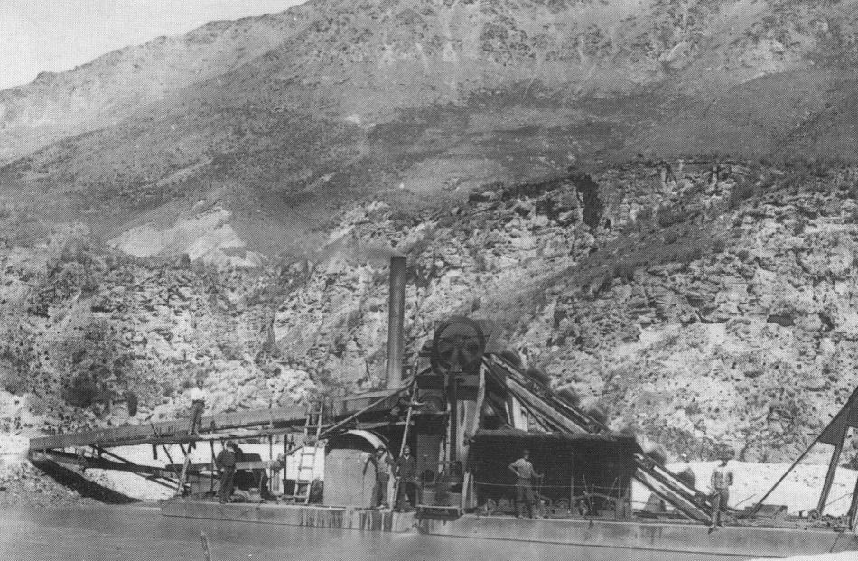 Choie Sew Hoy’s Dunedin-built dredge for his Shotover Big Beach Gold Mining Co. Assembled on Big...