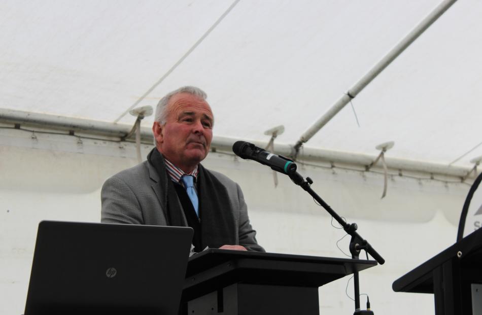 Environment Southland chairman Nicol Horrell steps in for Prime Minister Bill English in opening the Southern Dairy Hub earlier this month.