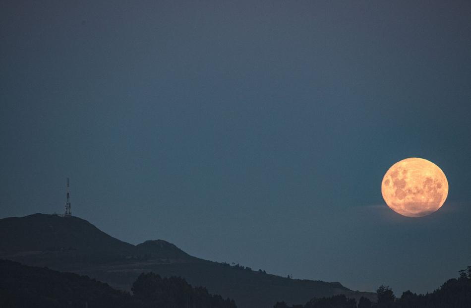 The 'wolf moon' over Mt Cargill. Photo: Dr Ian Griffin/Twitter