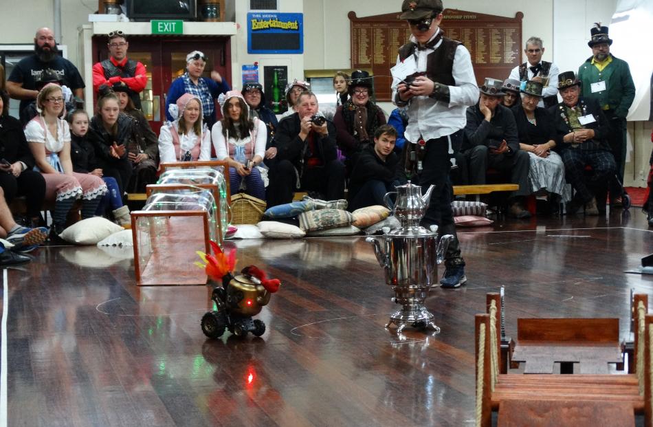 Ashyr Lane (10), of Christchurch, races his teapot ‘‘Wings of Fire’’ during  teapot racing, part...