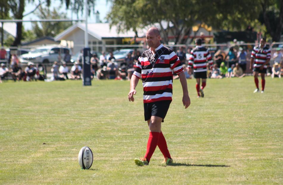 Blair Vining lines up for a field goal during the Blair Vining Bucket List Rugby game in Winton...
