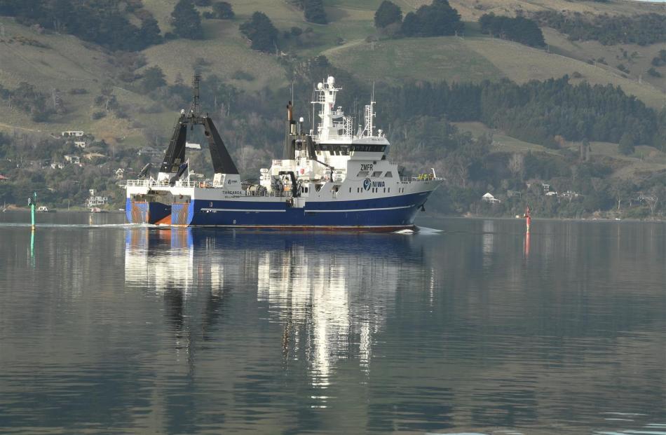 Tangaroa sails up Otago Harbour yesterday. PHOTO: STEPHEN JAQUIERY