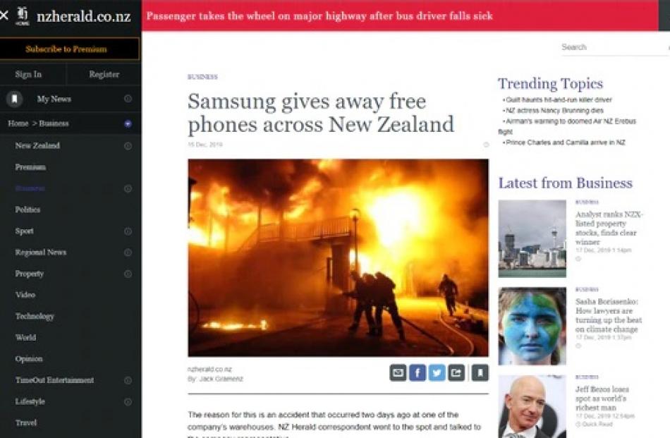 A screenshot of the clone NZ Herald website. Photo: NZ Herald