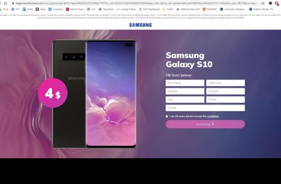 A screenshot of the fake Samsung phone competition. Photo: NZ Herald