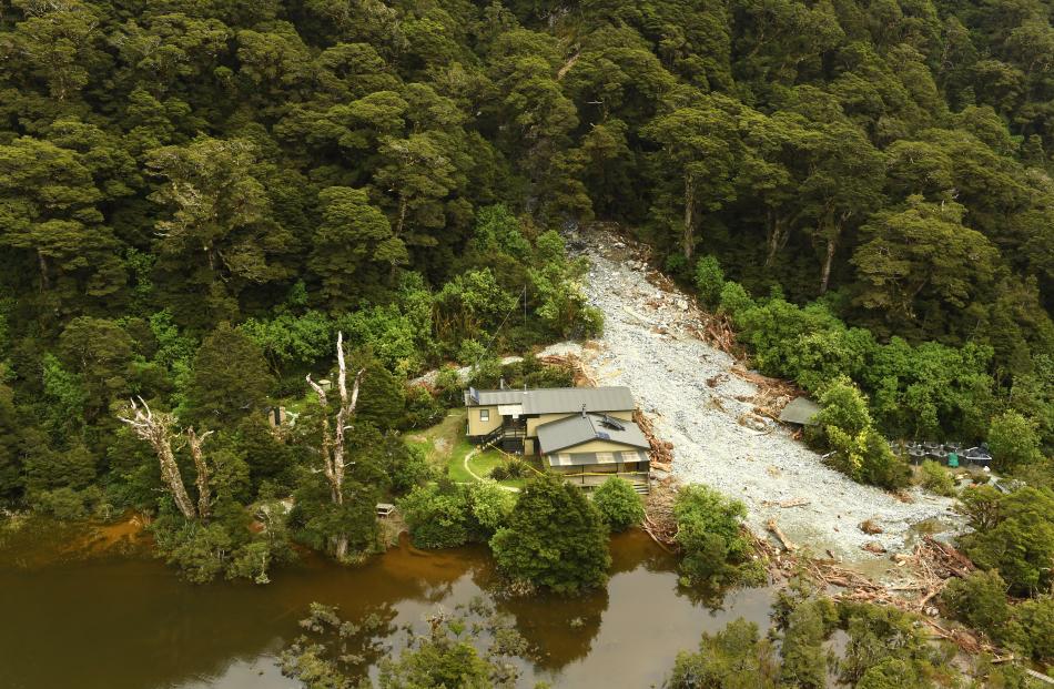 About 30 people were in Howden Hut on the Routeburn Track when a landslip crashed into it at 1...