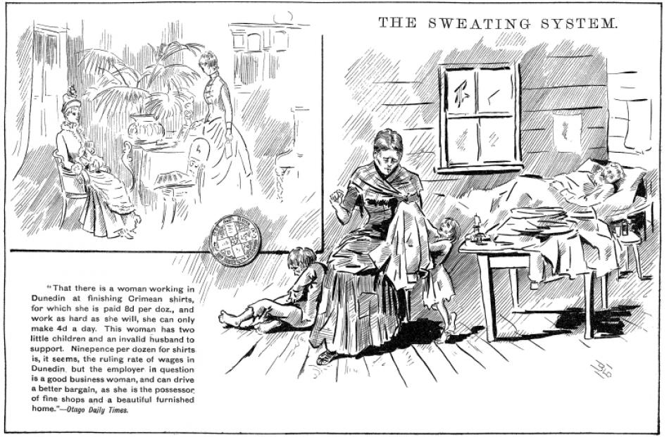 This cartoon contrasting a woman doing sweated labour with her wealthy employer was based on an...