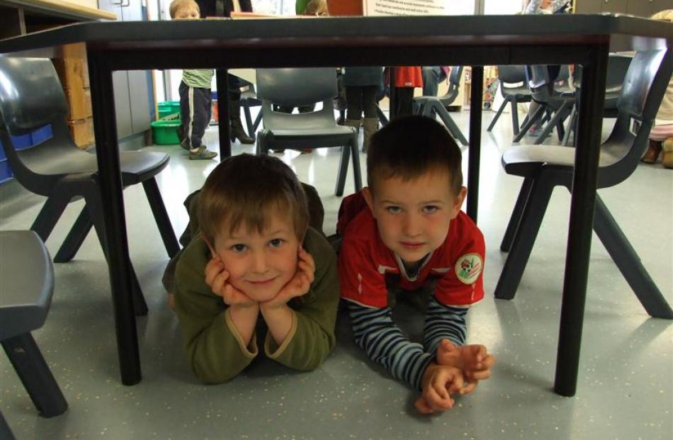 Alexandra Kindergarten 4-year-olds Mason Broome (left) and Corey Miller, both of Alexandra,...