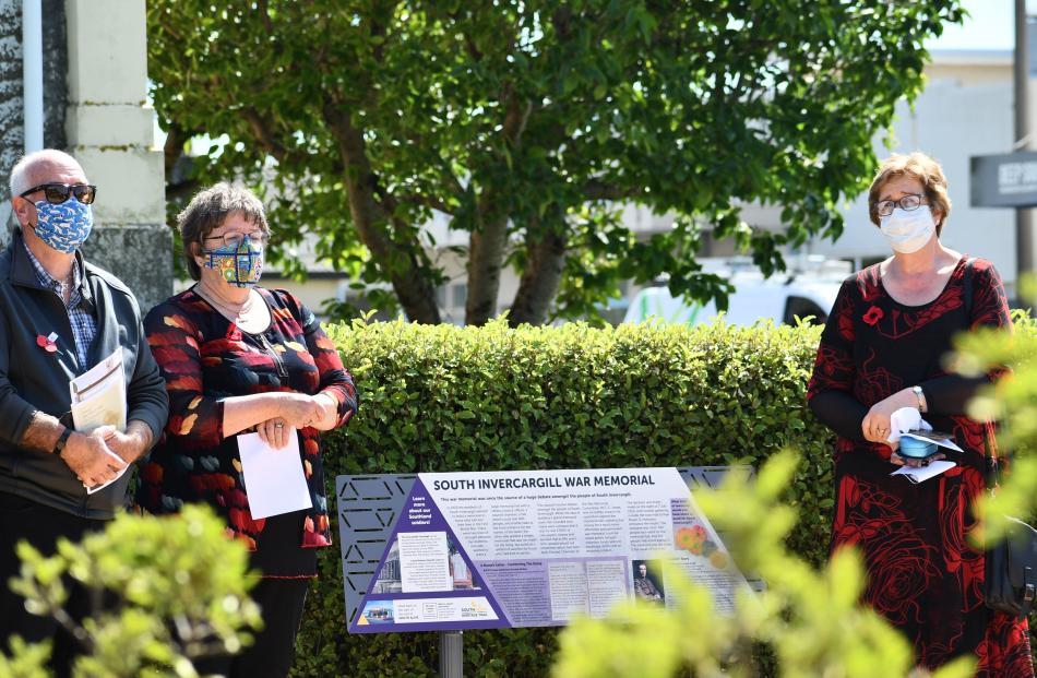 Rick Stone, Martha McLeod and Kathryn King (right) at the unveiling of an information panel,...