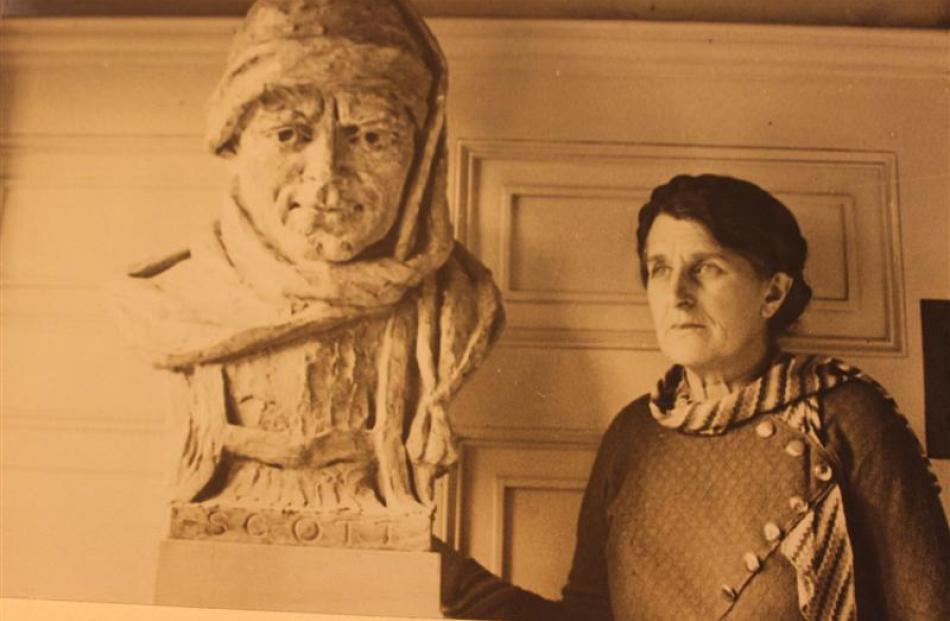 Kathleen pictured later in life, with a bust of Capt Scott.