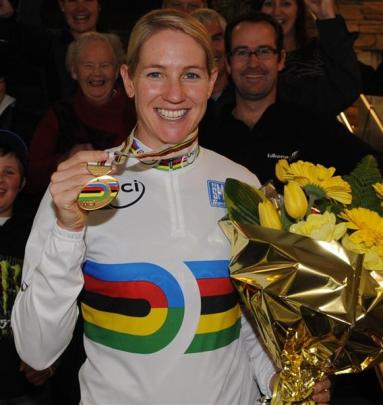 Alison Shanks returns home to her family and friends after winning gold in the individual pursuit...