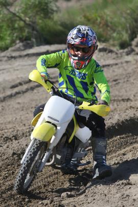 First timer . . .Hadler Steele 10 of Loburn, has his first go at riding on a motocross circuit ...