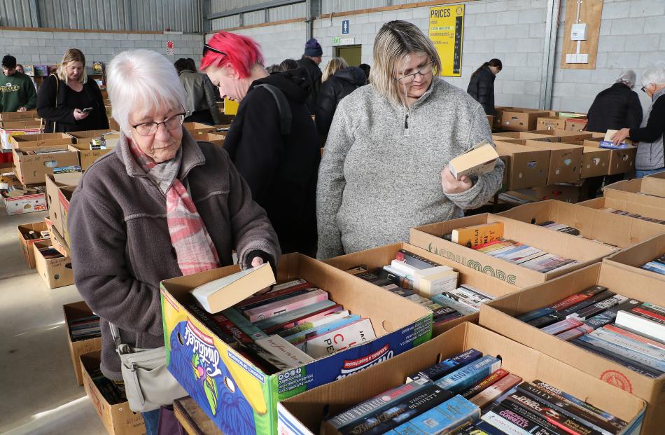 Too many choices .. . Fran Brown  (left) and Ali Hinks , both of Rangiora, look through the large...