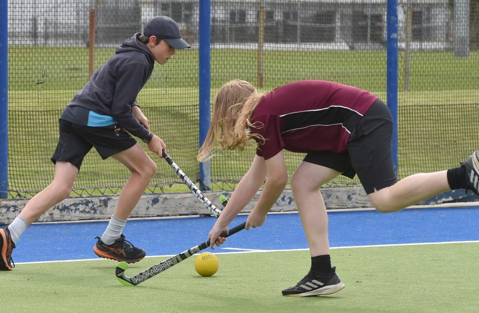 Blue Mountain College pupil Riley Johnstone (13, left) and Logan Park pupil Conor Hobbs (15)...