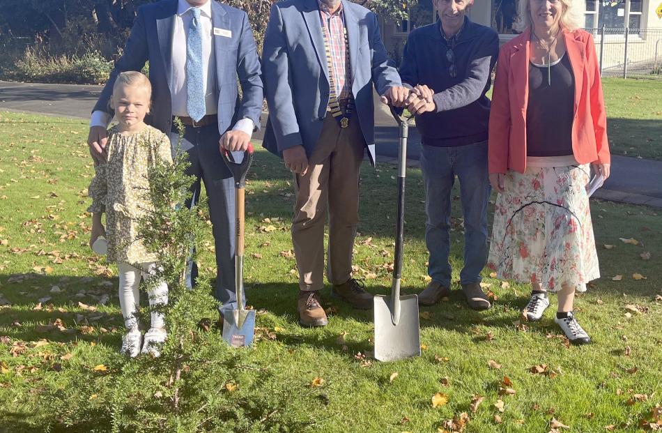 Totara tree planting at Anzac Park, Mosgiel with Andrew Simms, chair of Mosgiel-Taieri Community...