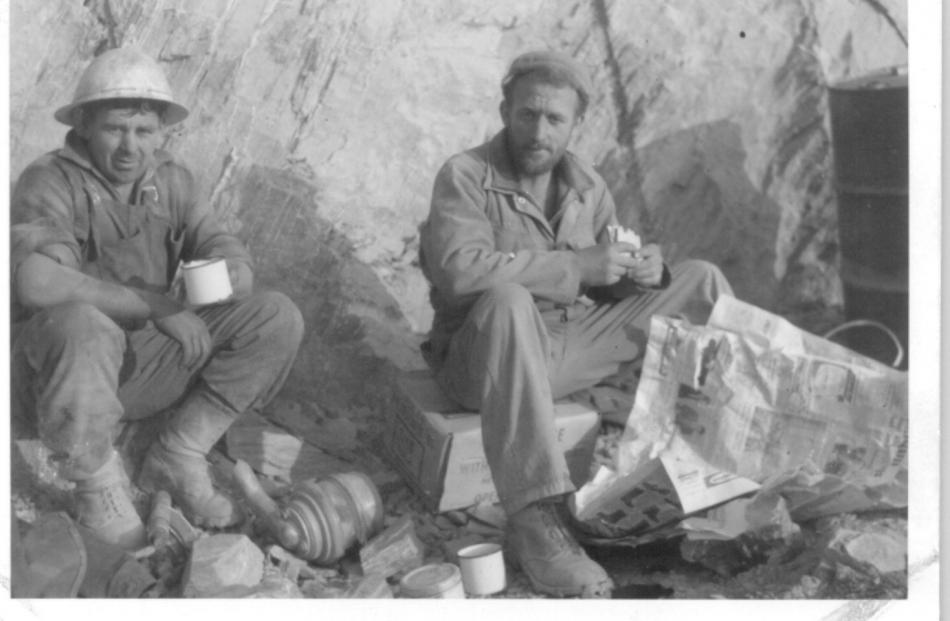 Charlie Cassidy (left) and Dingleburn Station shepherd Barry Keach on a break. Photo from Charlie...