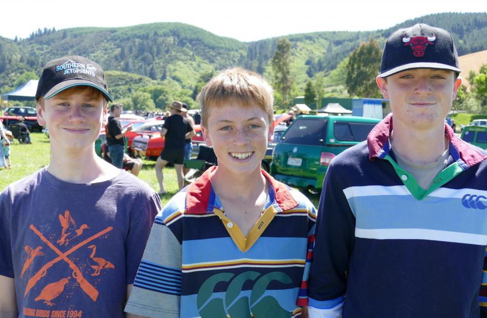 Dylan Cunningham, of Waitahuna, Archie Wightman, of Tuapeka West, and Lachie Wark, of Waitahuna,...