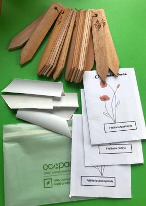 Wooden labels, old venetian blinds and eco-friendly seed packaging all help reduce plastic usage....