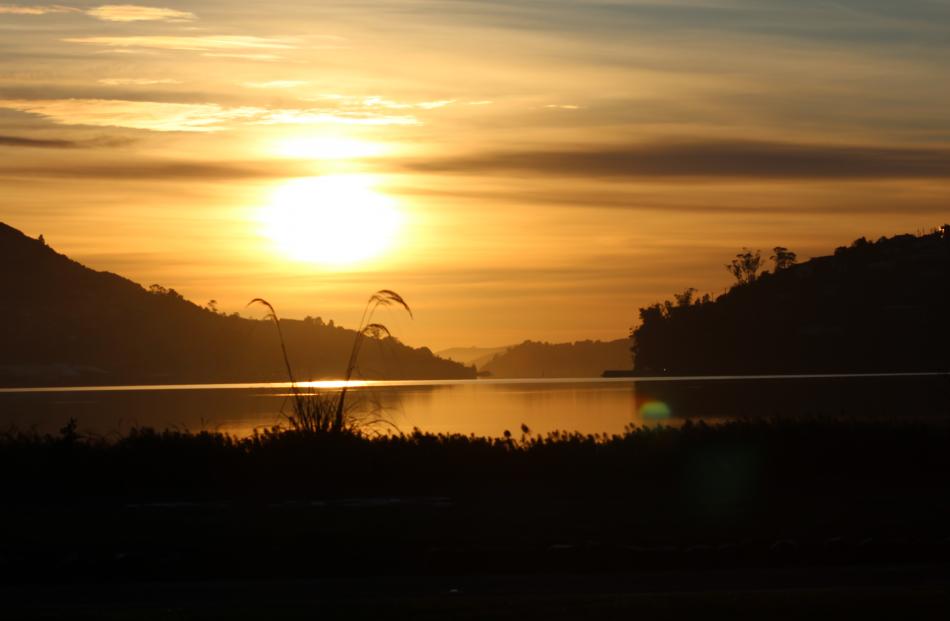 A  view up the Dunedin Harbour July 10th, 9am