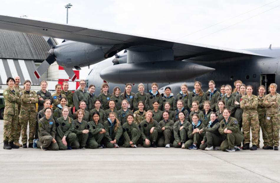 School to Skies instructors and students at the RNZAF base in Whenuapai, Auckland. Photo: NZDF