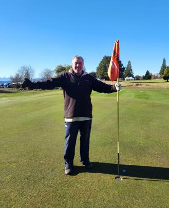 Kawana George of Green Acres after his Hole-in-One on #7 at Te Anau Golf Course playing in the...