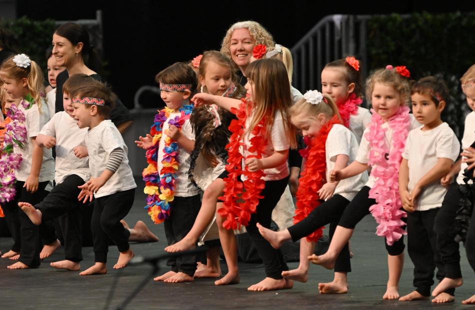 Young performers from Arthur Burns Preschool take the stage on the second day of 31st Otago...