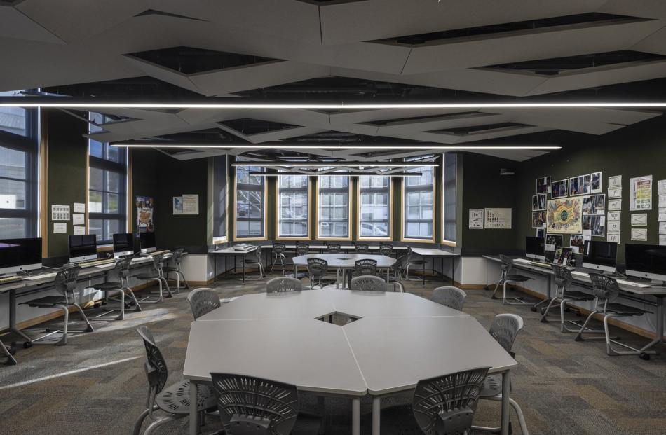 Natural light floods into one of the music classrooms on the middle floor. PHOTO: GRAHAM WARMAN