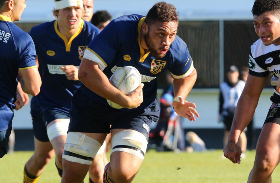 Dunedin No 8 Matt Vaai runs off the back of a scrum in the first half of the clash with Southern...