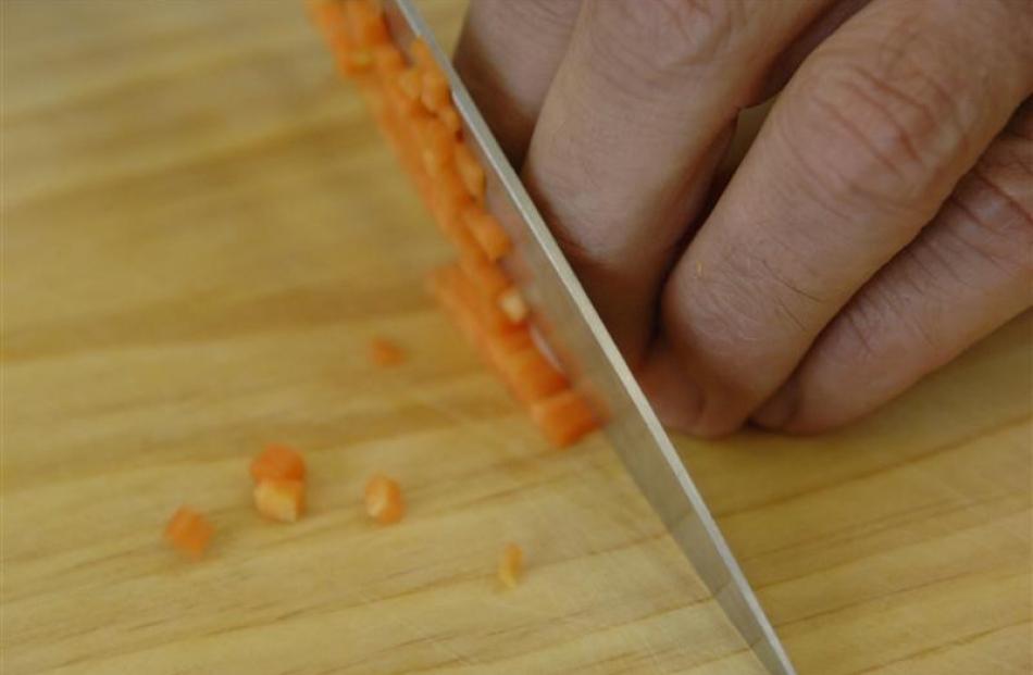 Brunoise - Cut the julienne across to make tiny 1-3mm cubes. Used mainly as a garnish, but also...