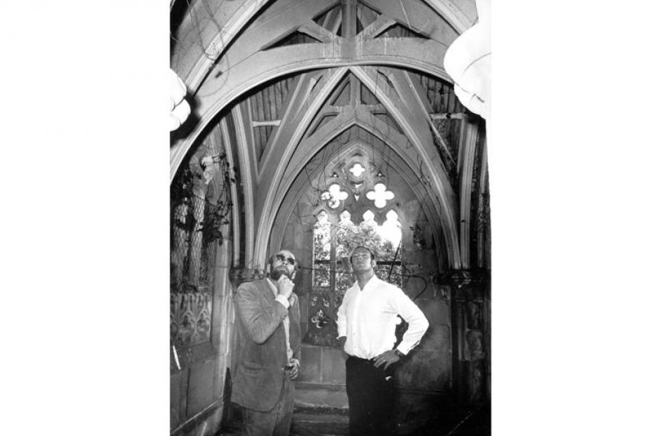 Barry Barker (left) and Bill Bachop surveying the tomb in 1972.