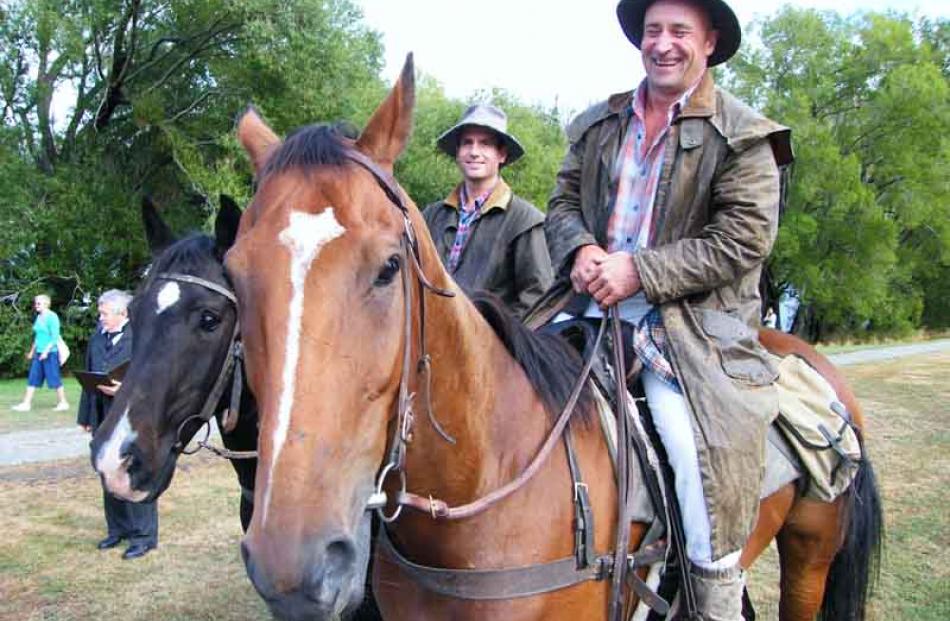 Kieran Condon (left) and Brian Dagg lead the re-enactment of the pioneer settlers' horse trek...