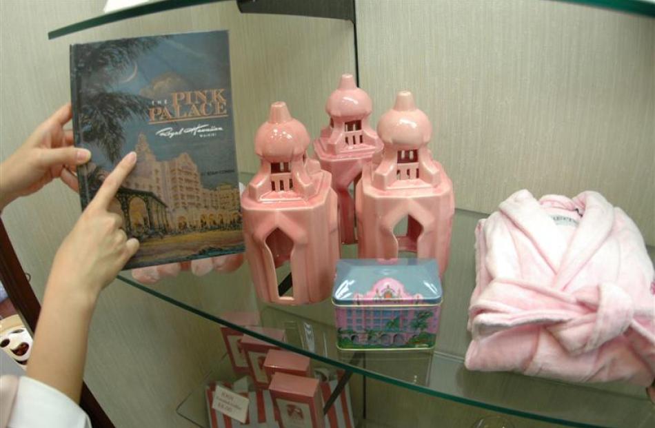 Some of the pink goods for sale in the hotel gift shop. Photo by Ronen Zilberman/AP.