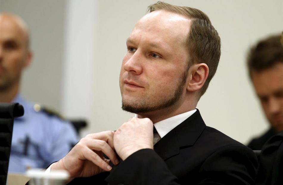 Norwegian mass-murderer Anders Behring Breivik in the Oslo Court where his trial was conducted....
