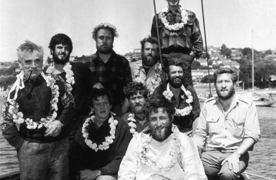 The Heard Island expedition team:  (standing, from left) Bill Tilman, John Crick, Russ Pardoe, Ed...
