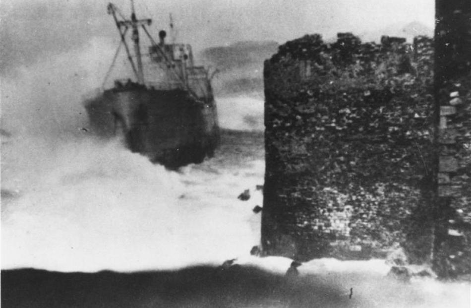 The ship 'Sebastiano Venier' ('Jason') aground at Point Methoni, Greece, December 1941.
