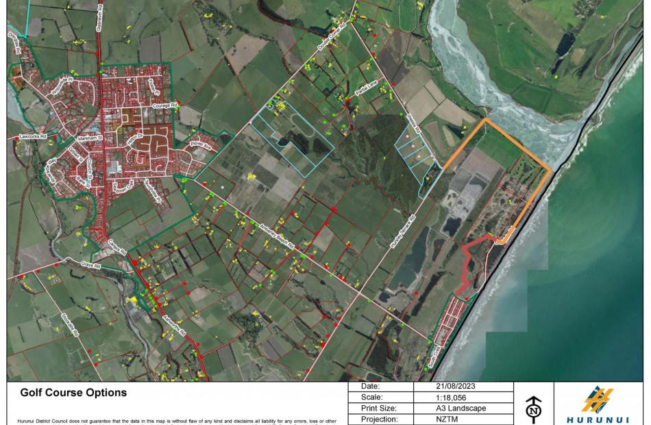 A map showing possible options to secure access to the Amberley Beach Golf Club’s course. The...